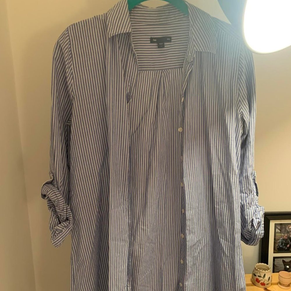 Gap Blue Striped Button-Down Dress